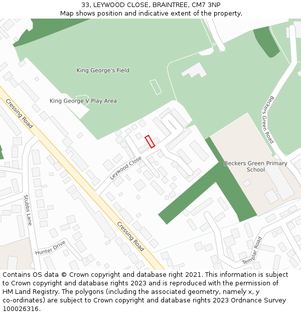 33, LEYWOOD CLOSE, BRAINTREE, CM7 3NP: Location map and indicative extent of plot