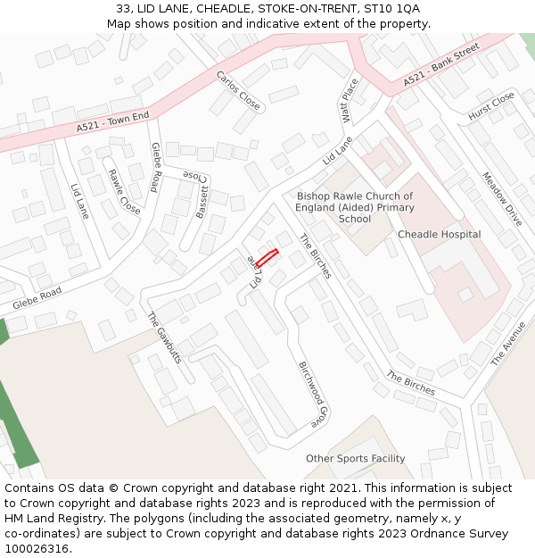 33, LID LANE, CHEADLE, STOKE-ON-TRENT, ST10 1QA: Location map and indicative extent of plot