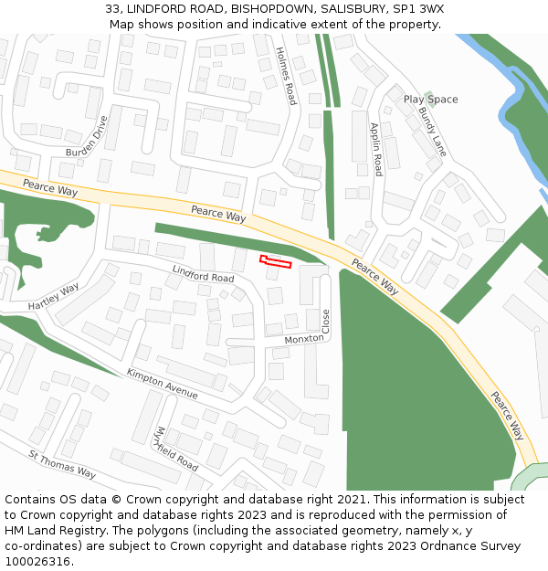33, LINDFORD ROAD, BISHOPDOWN, SALISBURY, SP1 3WX: Location map and indicative extent of plot