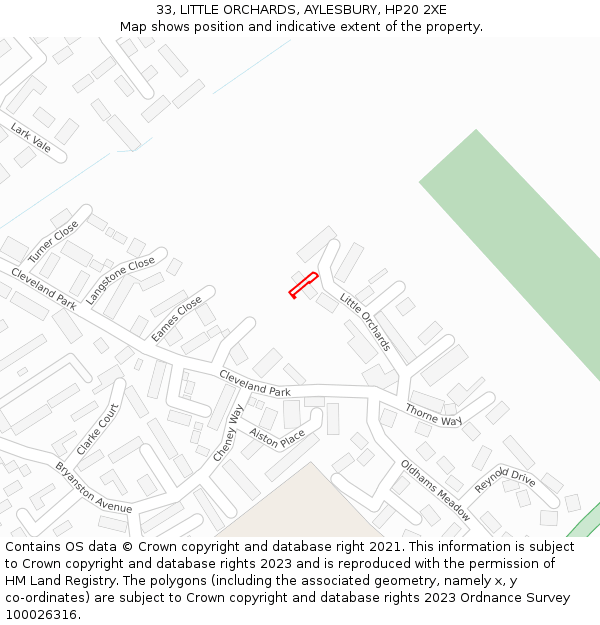 33, LITTLE ORCHARDS, AYLESBURY, HP20 2XE: Location map and indicative extent of plot