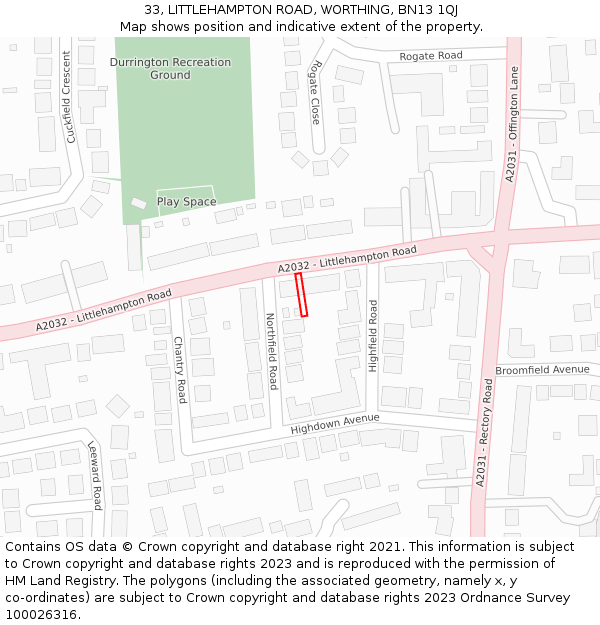33, LITTLEHAMPTON ROAD, WORTHING, BN13 1QJ: Location map and indicative extent of plot