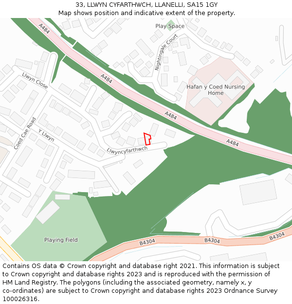 33, LLWYN CYFARTHWCH, LLANELLI, SA15 1GY: Location map and indicative extent of plot
