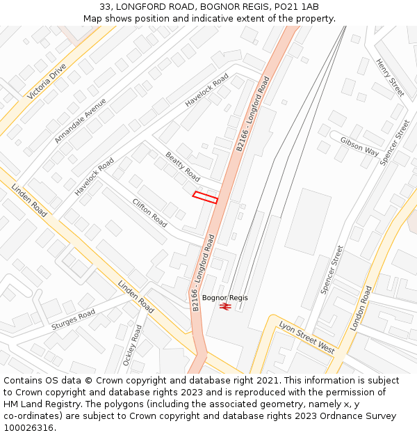 33, LONGFORD ROAD, BOGNOR REGIS, PO21 1AB: Location map and indicative extent of plot