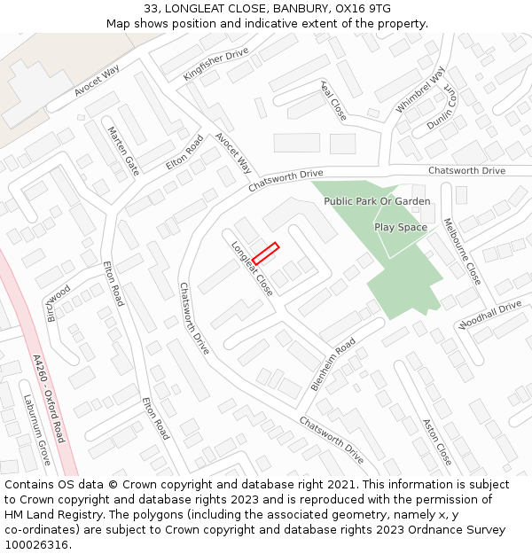 33, LONGLEAT CLOSE, BANBURY, OX16 9TG: Location map and indicative extent of plot