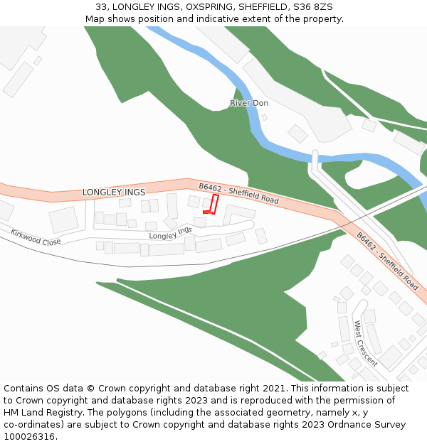 33, LONGLEY INGS, OXSPRING, SHEFFIELD, S36 8ZS: Location map and indicative extent of plot
