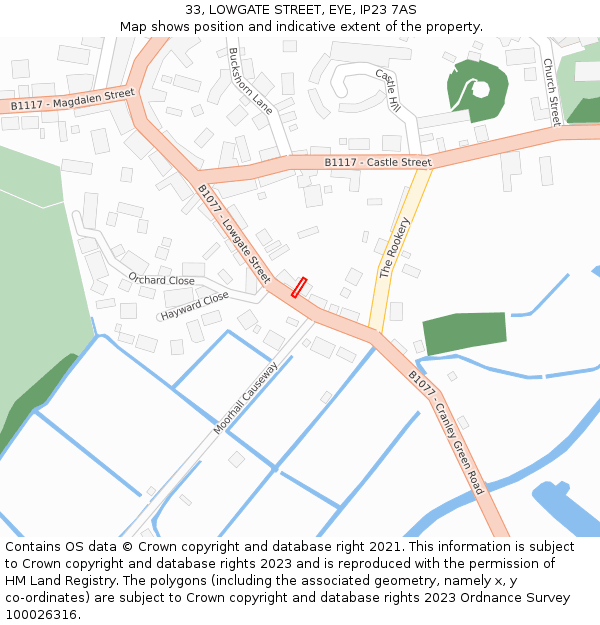 33, LOWGATE STREET, EYE, IP23 7AS: Location map and indicative extent of plot