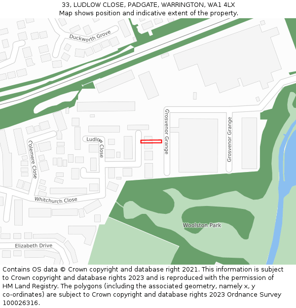 33, LUDLOW CLOSE, PADGATE, WARRINGTON, WA1 4LX: Location map and indicative extent of plot
