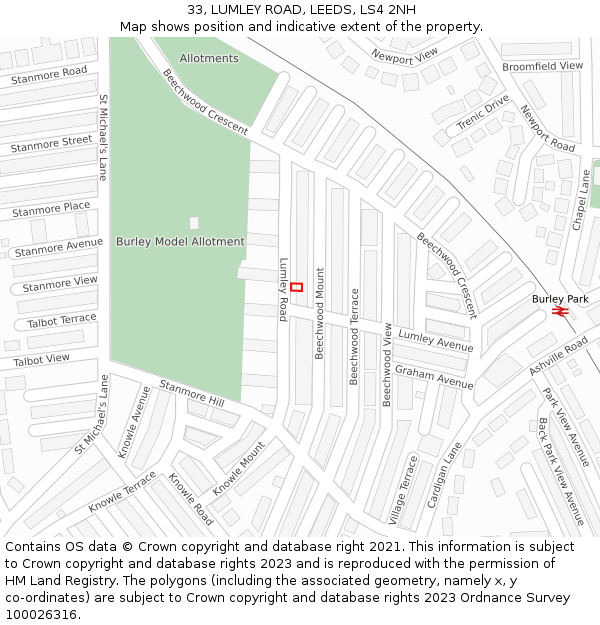 33, LUMLEY ROAD, LEEDS, LS4 2NH: Location map and indicative extent of plot