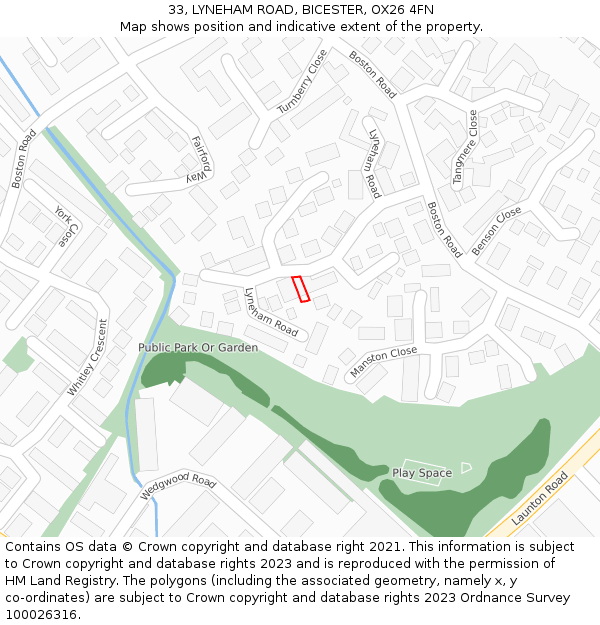 33, LYNEHAM ROAD, BICESTER, OX26 4FN: Location map and indicative extent of plot