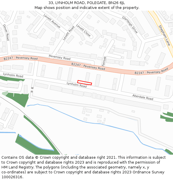 33, LYNHOLM ROAD, POLEGATE, BN26 6JL: Location map and indicative extent of plot