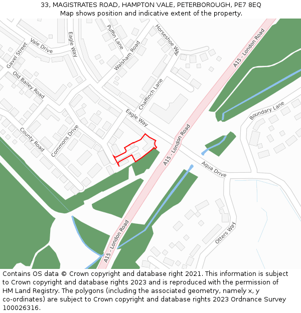 33, MAGISTRATES ROAD, HAMPTON VALE, PETERBOROUGH, PE7 8EQ: Location map and indicative extent of plot