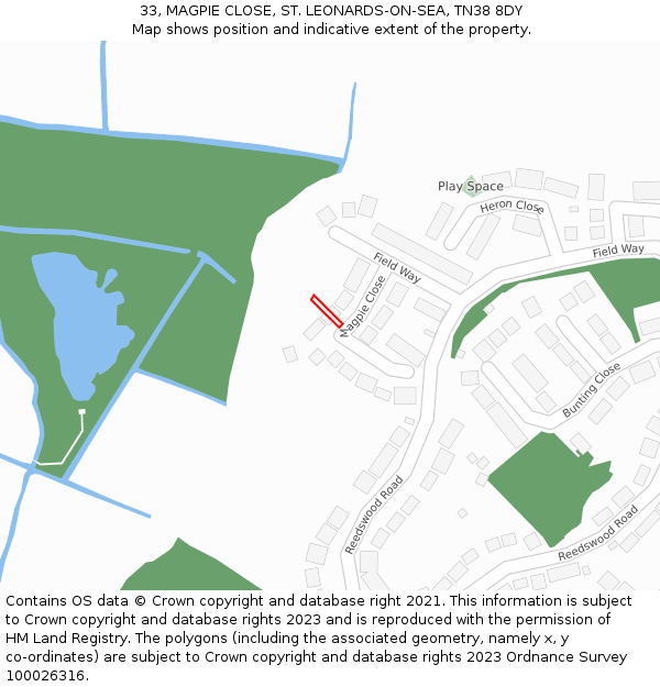 33, MAGPIE CLOSE, ST. LEONARDS-ON-SEA, TN38 8DY: Location map and indicative extent of plot