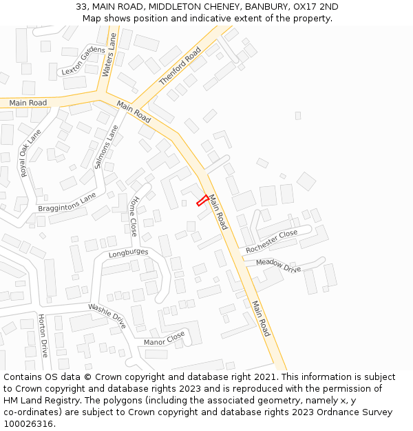 33, MAIN ROAD, MIDDLETON CHENEY, BANBURY, OX17 2ND: Location map and indicative extent of plot