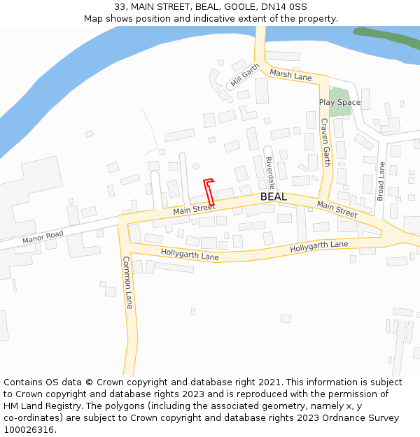 33, MAIN STREET, BEAL, GOOLE, DN14 0SS: Location map and indicative extent of plot
