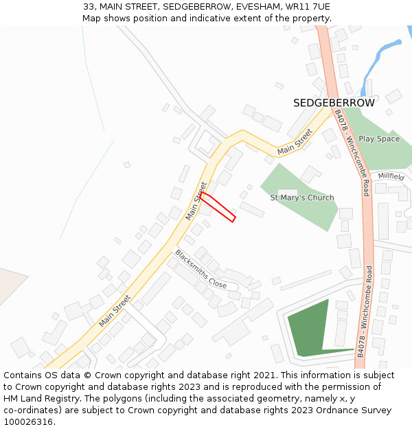 33, MAIN STREET, SEDGEBERROW, EVESHAM, WR11 7UE: Location map and indicative extent of plot