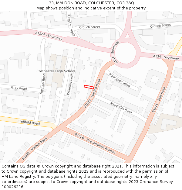 33, MALDON ROAD, COLCHESTER, CO3 3AQ: Location map and indicative extent of plot