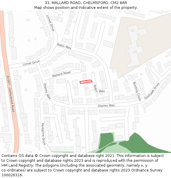 33, MALLARD ROAD, CHELMSFORD, CM2 8AR: Location map and indicative extent of plot