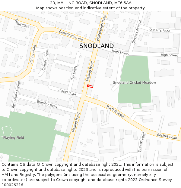 33, MALLING ROAD, SNODLAND, ME6 5AA: Location map and indicative extent of plot