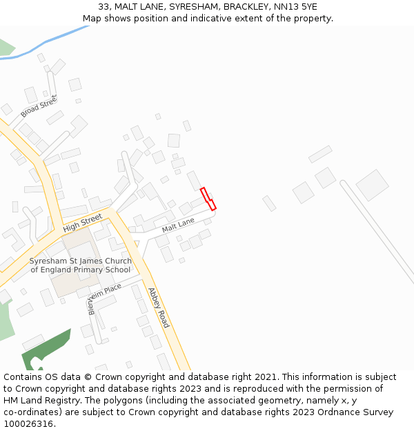 33, MALT LANE, SYRESHAM, BRACKLEY, NN13 5YE: Location map and indicative extent of plot
