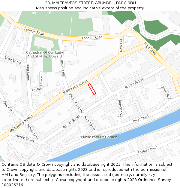 33, MALTRAVERS STREET, ARUNDEL, BN18 9BU: Location map and indicative extent of plot