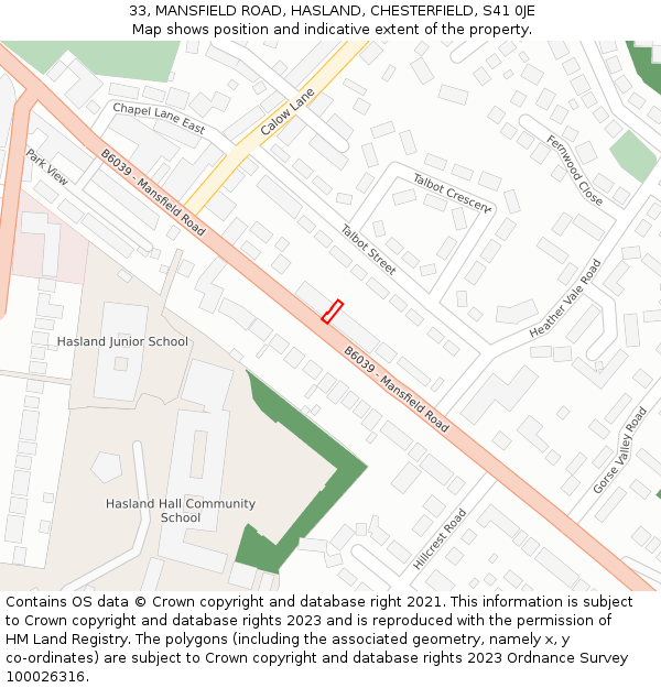 33, MANSFIELD ROAD, HASLAND, CHESTERFIELD, S41 0JE: Location map and indicative extent of plot