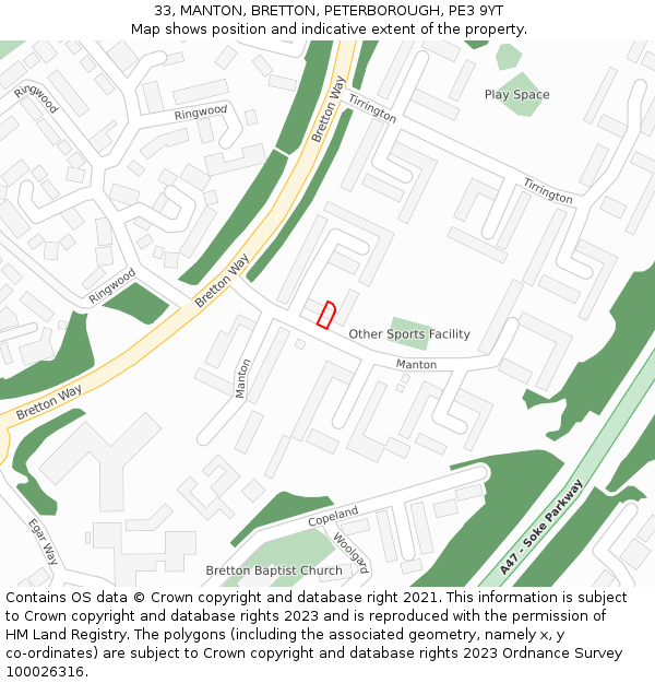 33, MANTON, BRETTON, PETERBOROUGH, PE3 9YT: Location map and indicative extent of plot