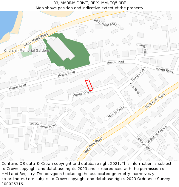 33, MARINA DRIVE, BRIXHAM, TQ5 9BB: Location map and indicative extent of plot