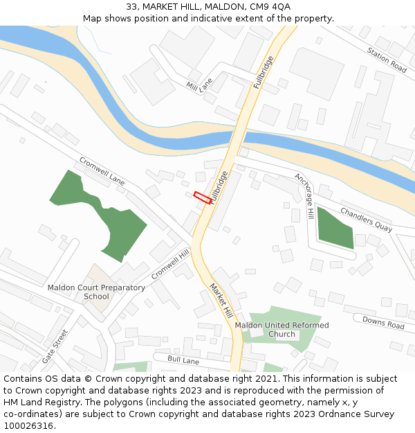 33, MARKET HILL, MALDON, CM9 4QA: Location map and indicative extent of plot