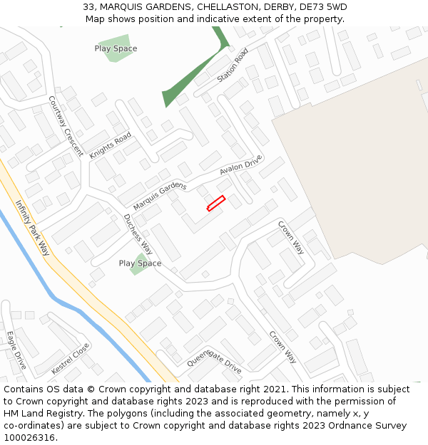33, MARQUIS GARDENS, CHELLASTON, DERBY, DE73 5WD: Location map and indicative extent of plot