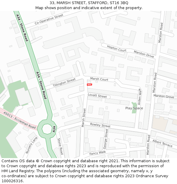 33, MARSH STREET, STAFFORD, ST16 3BQ: Location map and indicative extent of plot