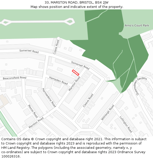 33, MARSTON ROAD, BRISTOL, BS4 2JW: Location map and indicative extent of plot