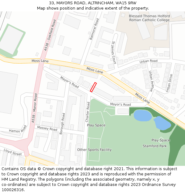 33, MAYORS ROAD, ALTRINCHAM, WA15 9RW: Location map and indicative extent of plot