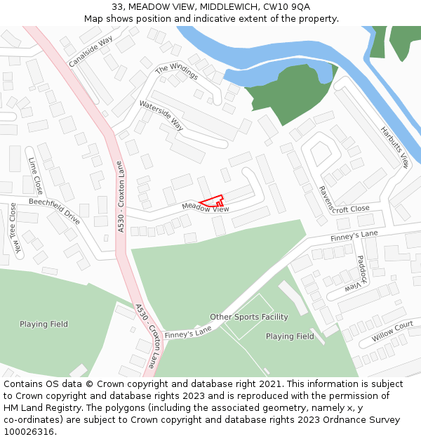 33, MEADOW VIEW, MIDDLEWICH, CW10 9QA: Location map and indicative extent of plot