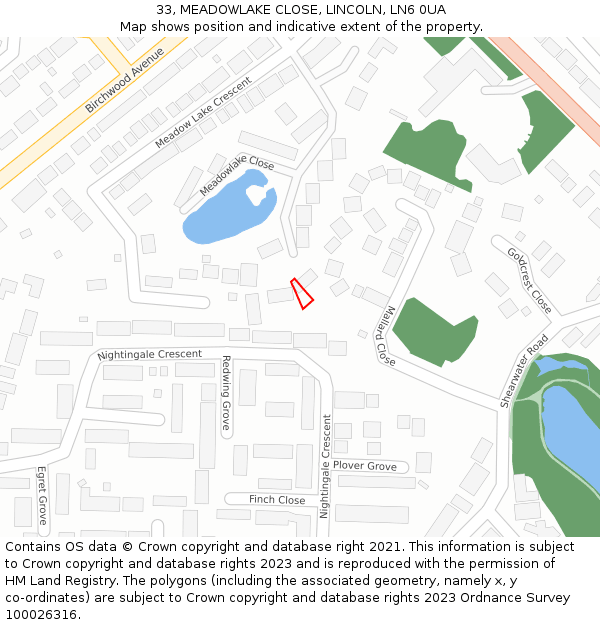 33, MEADOWLAKE CLOSE, LINCOLN, LN6 0UA: Location map and indicative extent of plot
