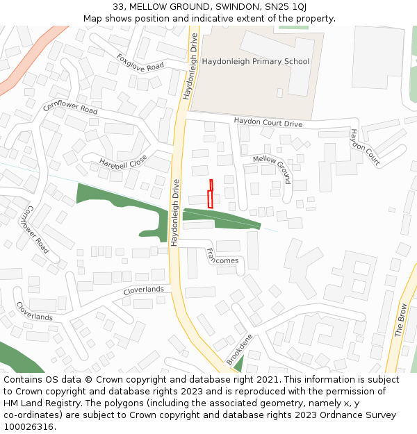 33, MELLOW GROUND, SWINDON, SN25 1QJ: Location map and indicative extent of plot