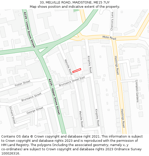 33, MELVILLE ROAD, MAIDSTONE, ME15 7UY: Location map and indicative extent of plot