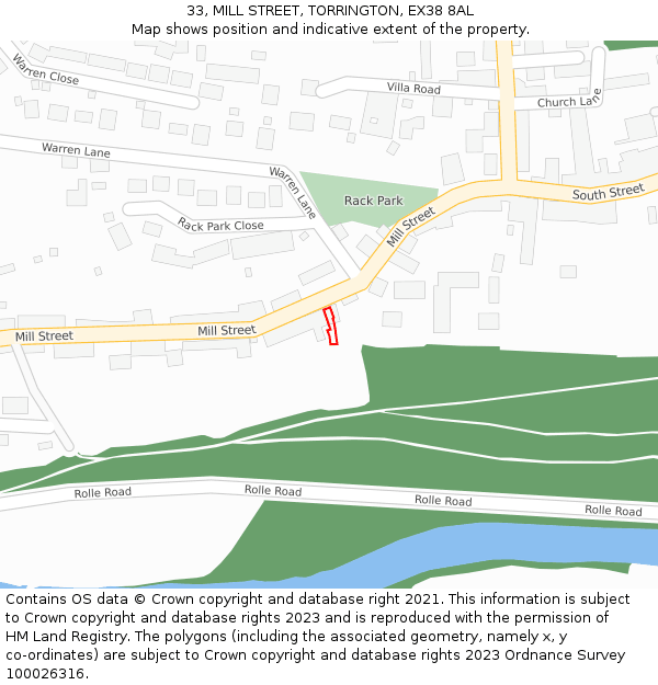 33, MILL STREET, TORRINGTON, EX38 8AL: Location map and indicative extent of plot