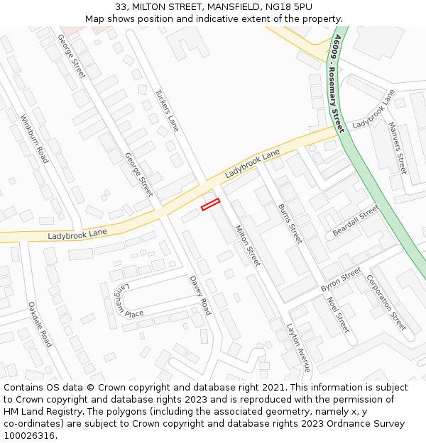 33, MILTON STREET, MANSFIELD, NG18 5PU: Location map and indicative extent of plot