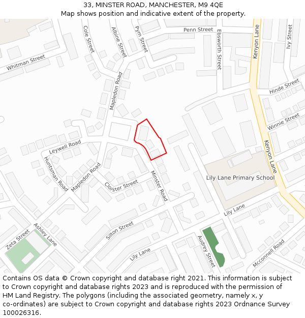 33, MINSTER ROAD, MANCHESTER, M9 4QE: Location map and indicative extent of plot