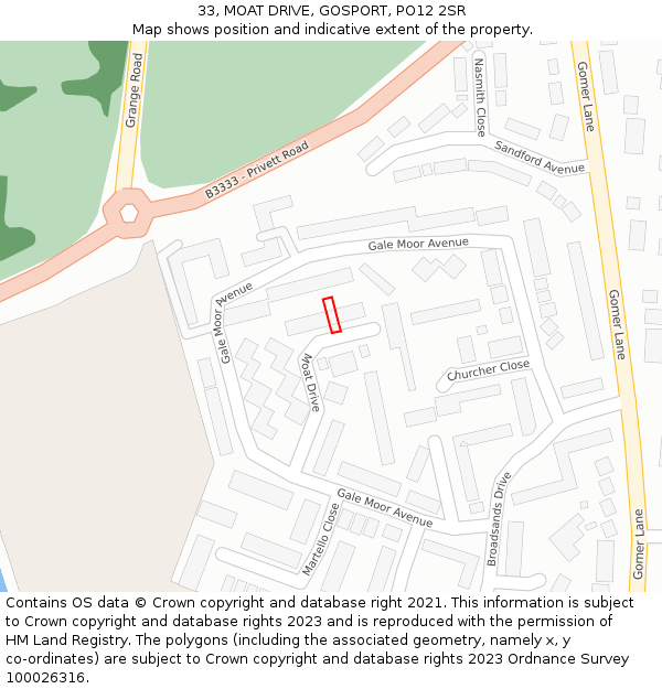 33, MOAT DRIVE, GOSPORT, PO12 2SR: Location map and indicative extent of plot
