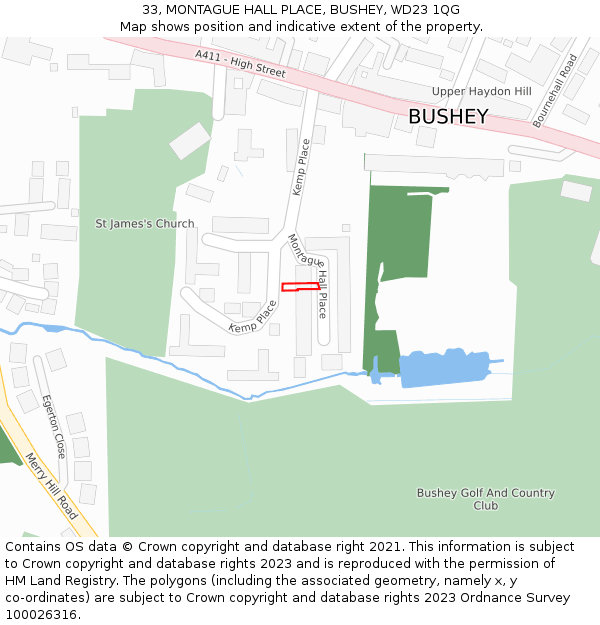 33, MONTAGUE HALL PLACE, BUSHEY, WD23 1QG: Location map and indicative extent of plot