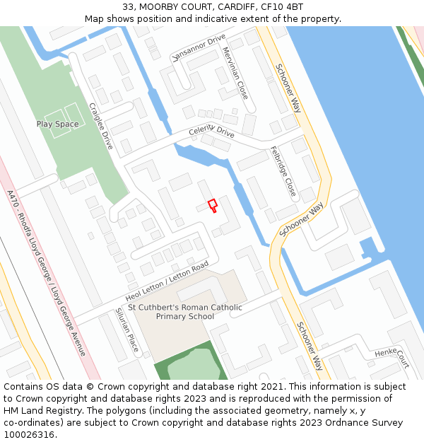 33, MOORBY COURT, CARDIFF, CF10 4BT: Location map and indicative extent of plot