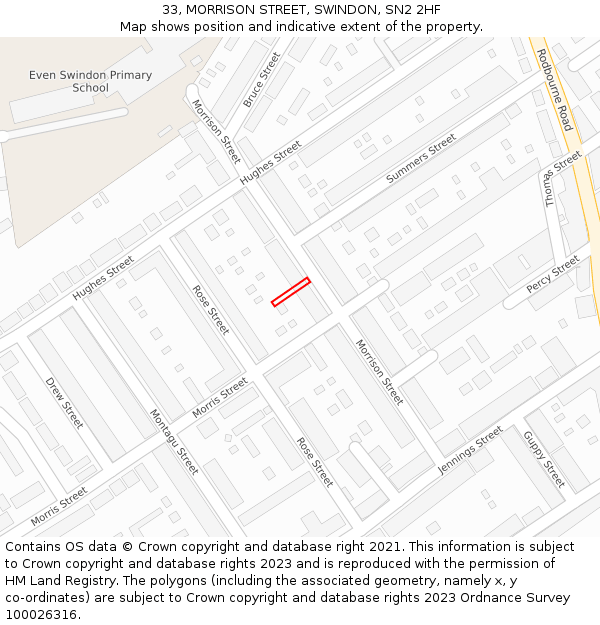 33, MORRISON STREET, SWINDON, SN2 2HF: Location map and indicative extent of plot