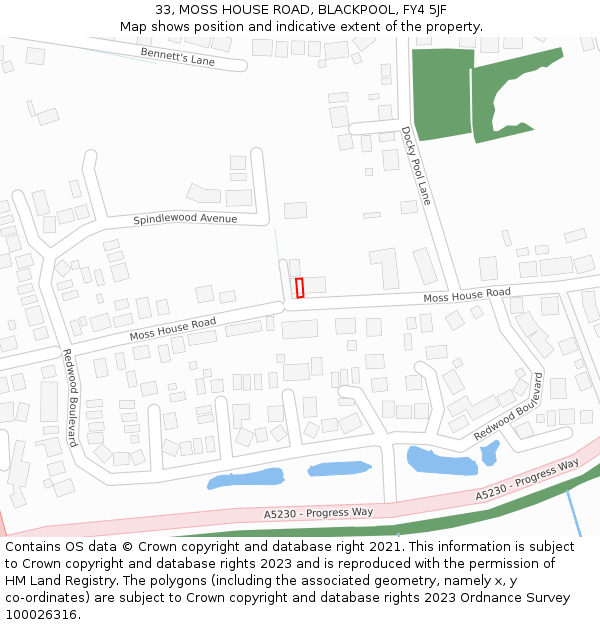33, MOSS HOUSE ROAD, BLACKPOOL, FY4 5JF: Location map and indicative extent of plot