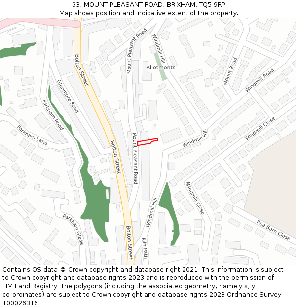 33, MOUNT PLEASANT ROAD, BRIXHAM, TQ5 9RP: Location map and indicative extent of plot