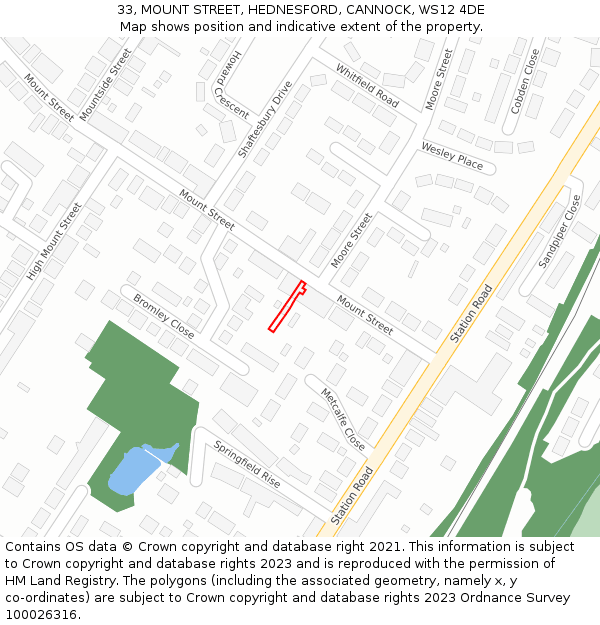 33, MOUNT STREET, HEDNESFORD, CANNOCK, WS12 4DE: Location map and indicative extent of plot