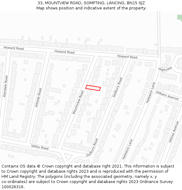 33, MOUNTVIEW ROAD, SOMPTING, LANCING, BN15 0JZ: Location map and indicative extent of plot