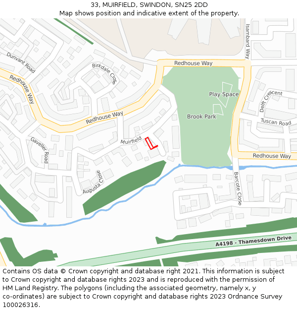 33, MUIRFIELD, SWINDON, SN25 2DD: Location map and indicative extent of plot