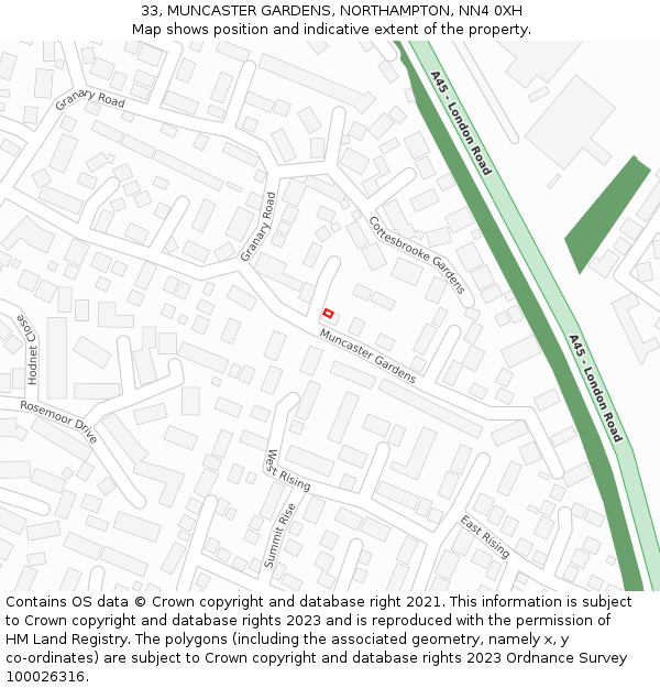 33, MUNCASTER GARDENS, NORTHAMPTON, NN4 0XH: Location map and indicative extent of plot