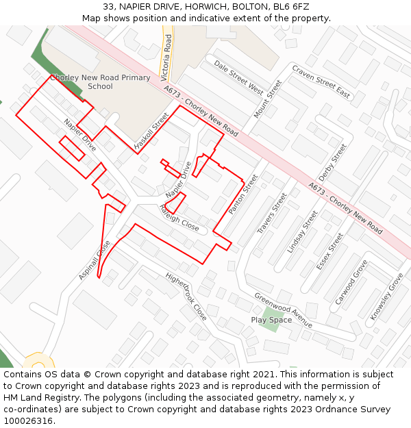33, NAPIER DRIVE, HORWICH, BOLTON, BL6 6FZ: Location map and indicative extent of plot